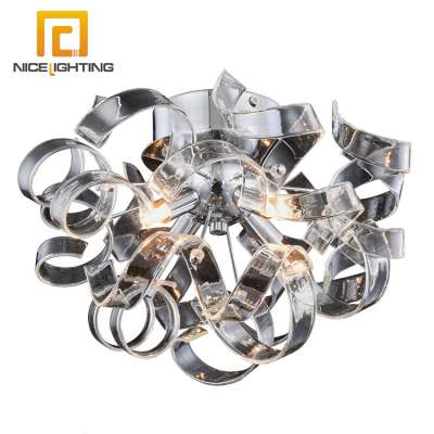 Nice lighting modern balcony bedroom chrome iron pendant chandelier stained glass ceiling light