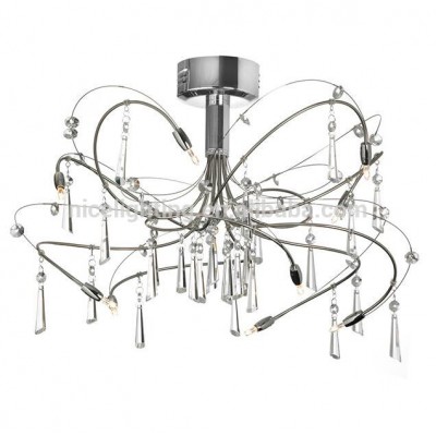 10 Light Crystal Semi Flush Fixture, Polished and Satin Chrome Finish, Low Voltage