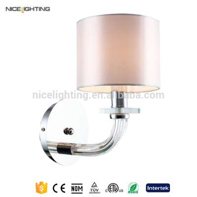 NICE lighting portable metal glass fabric shade decorative wall lamp for hotel